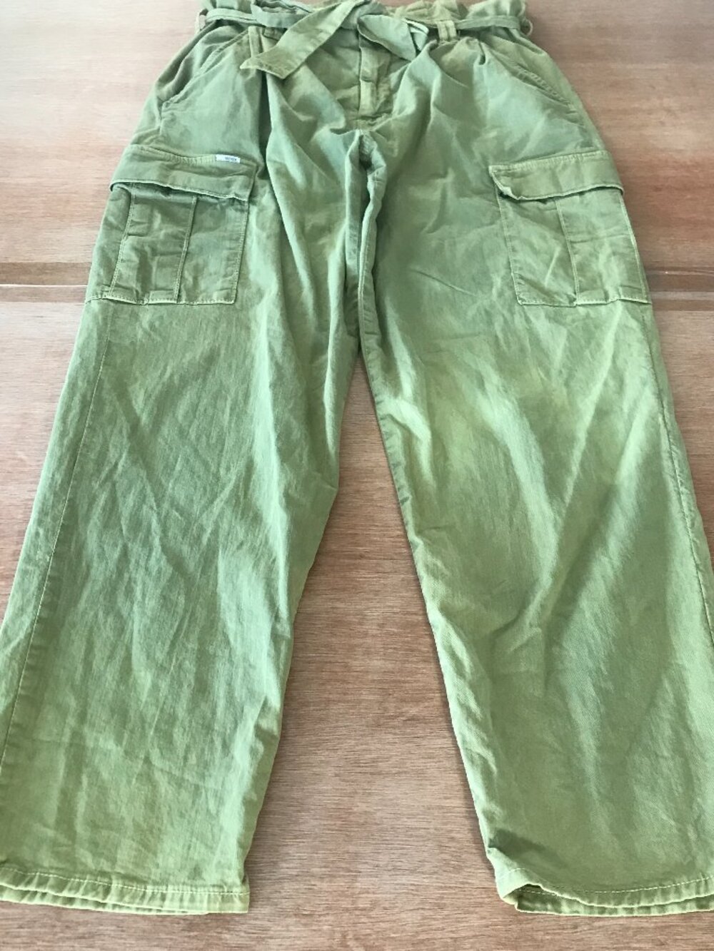 Mother The Greaser Paperbag Cargo Ankle Pants Women 29 Green Tie Waist High Rise